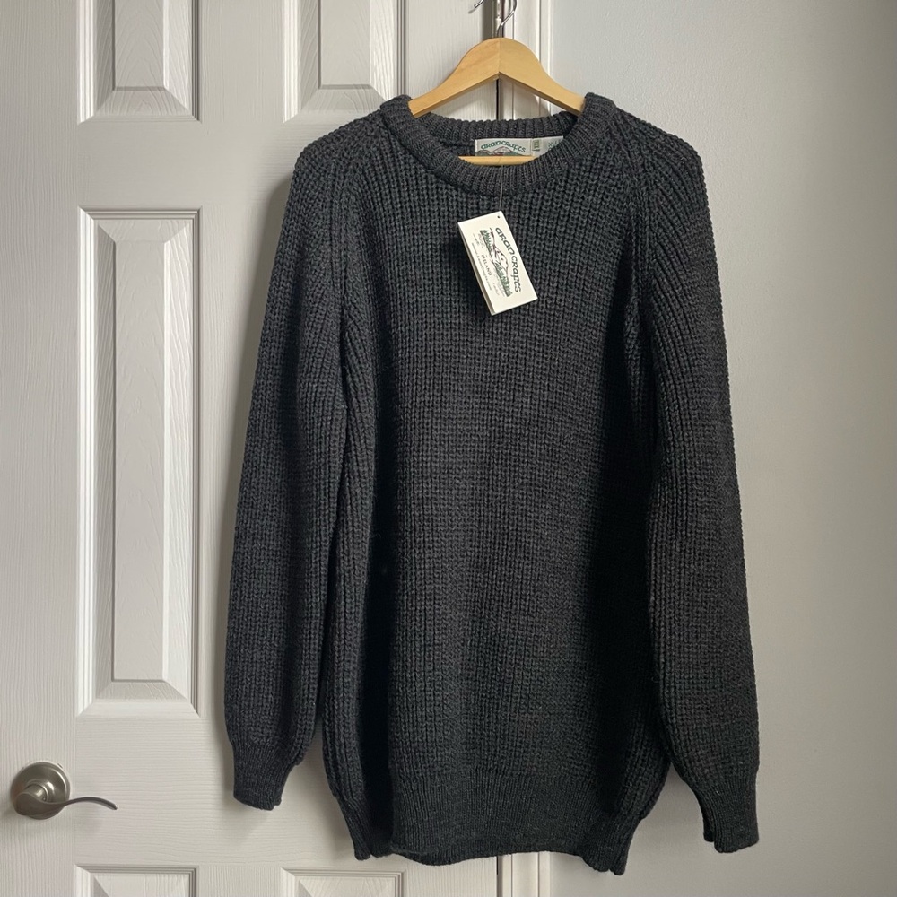 Aran Crafts Men's Fisherman's Wool Rib Crew Neck Sweater